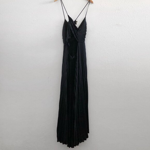 NWT A.L.C. Aries Black Pleated Maxi Dress Size 14 - Picture 4 of 11